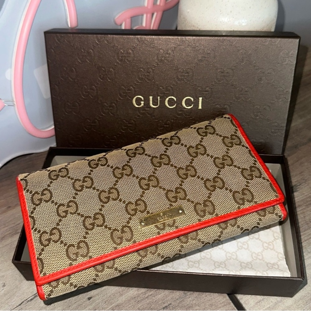 GUCCI Guccisima Long Wallet GG Canvas & Red Leather BOX INCLUDED